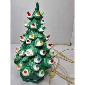 Vintage 70s Ceramic Christmas Tree 11" Light-Up With Multicolor Bulbs & Base